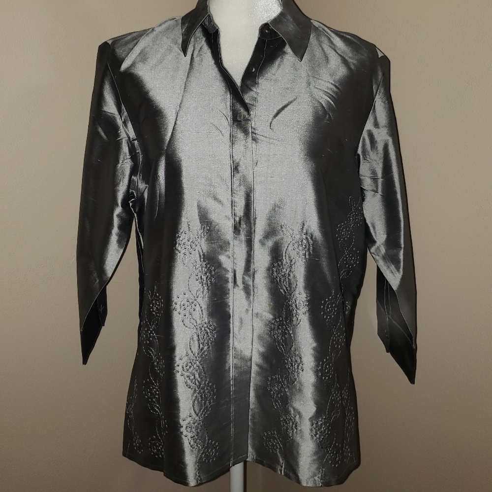 Preston and York Blouse 100% Silk SZ Medium EUC